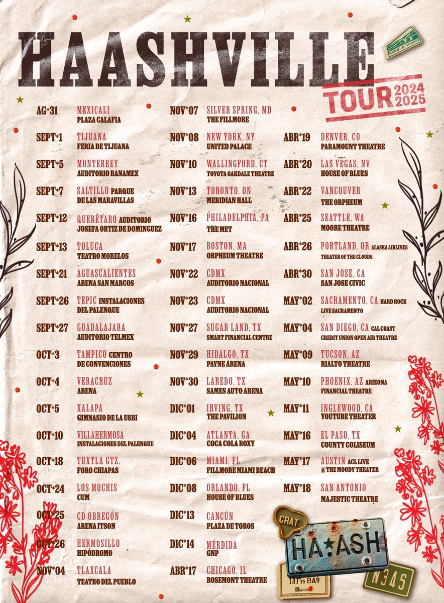 Listos para vivir en #HAASHVILLE ???? 
Felices de compartirles las primeras fechas de nuestra nueva gira. ¡¡Yeeeeehaaawwww !!!!! 👢 ❤️ 🌵 
🎟️: ha-ash.com/tour