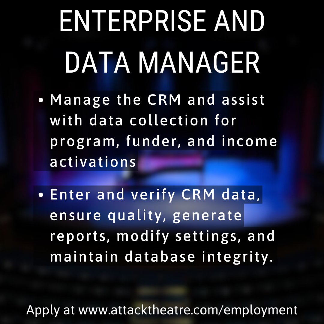 Attack Theatre &amp; <a href="/MCGJazz/">MCG Jazz</a> are looking for an Enterprise and #DataManager. This is a SHARED position between both organizations. To learn more &amp; apply, click on the Linktree.  

#attacktheatre #pittsburgh #pittsburgharts #pittsburghdance #enterprisemanager #nonprofit #employment
