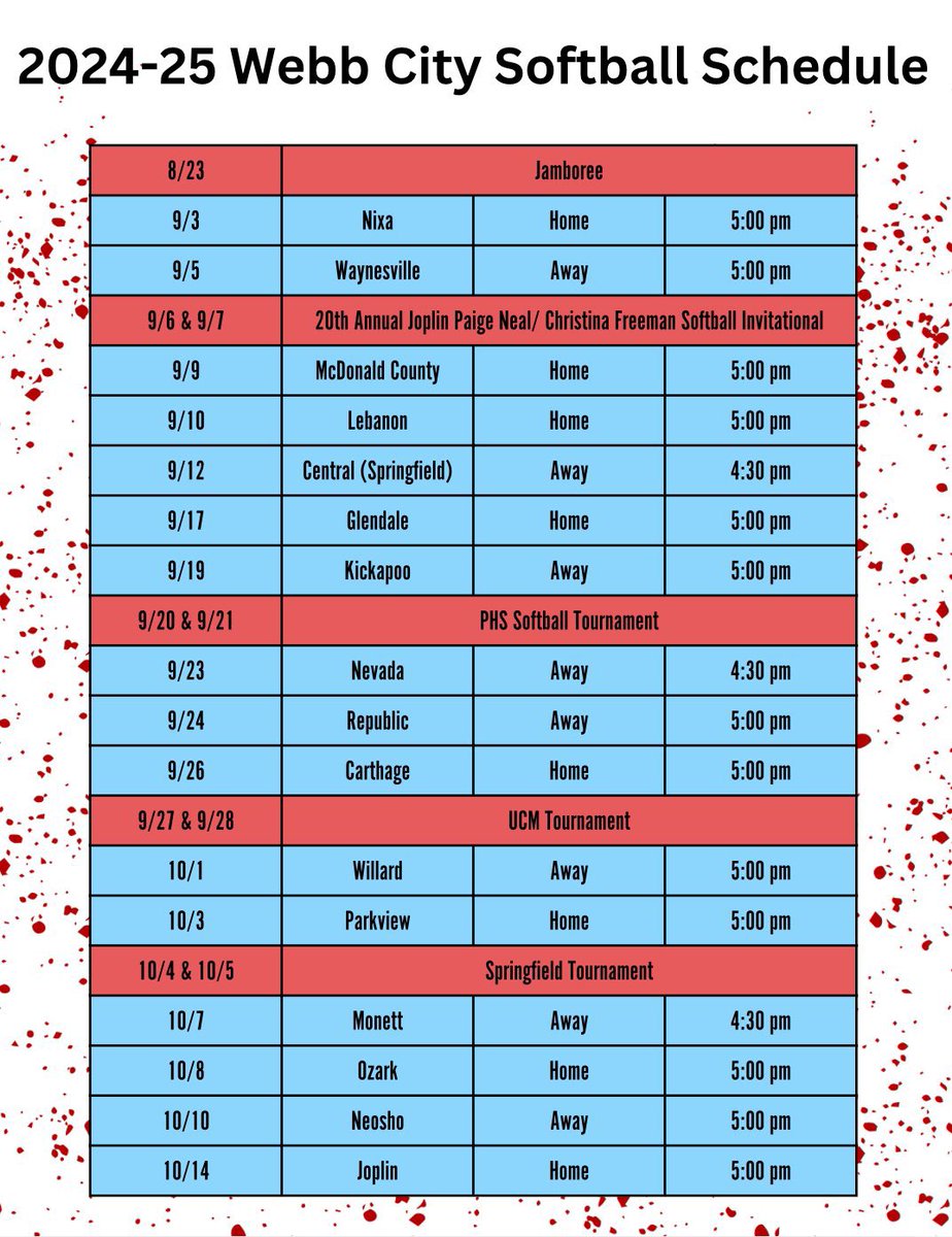 My 2024 Webb City Softball schedule. I’m so exited for this season!! I’d love for anyone to come out and watch our WC softball!!🥎