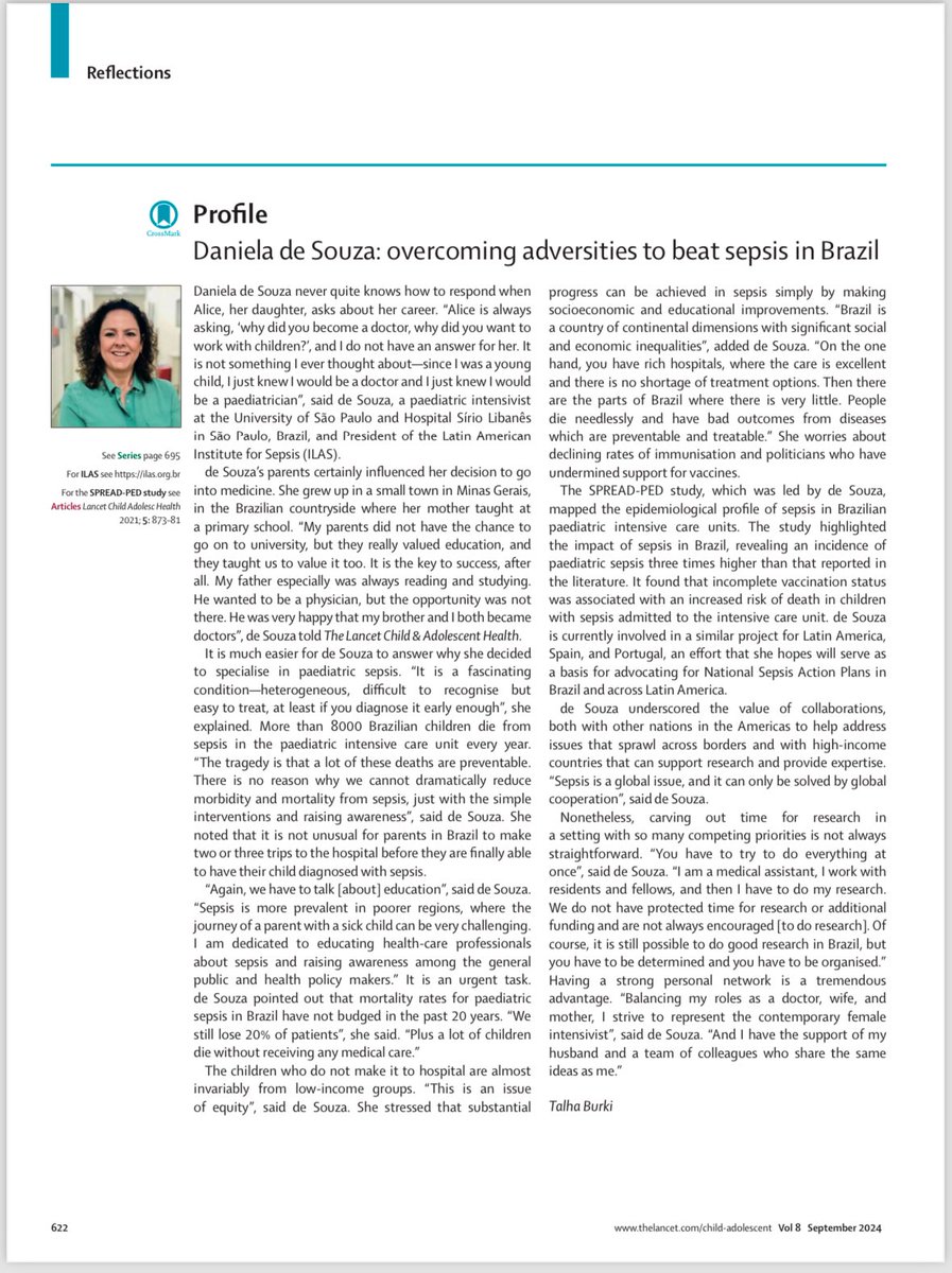 Vanessa S. Lanziotti (@vslanziotti) on Twitter photo Open the special pediatric #sepsis issue of <a href="/LancetChildAdol/">The Lancet Child & Adolescent Health</a> & see a profile article of my dear friend <a href="/danicds72/">Daniela Souza</a> is simply amazing!
President of <a href="/ILASepse/">ILAS - Instituto Latino Americano de Sepse</a> , #PedsICU physician & researcher, wife, mother- a great example of a multi task #WomenInPICU #WomenInMedicine #momademia Open the special pediatric #sepsis issue of <a href="/LancetChildAdol/">The Lancet Child & Adolescent Health</a> & see a profile article of my dear friend <a href="/danicds72/">Daniela Souza</a> is simply amazing!
President of <a href="/ILASepse/">ILAS - Instituto Latino Americano de Sepse</a> , #PedsICU physician & researcher, wife, mother- a great example of a multi task #WomenInPICU #WomenInMedicine #momademia