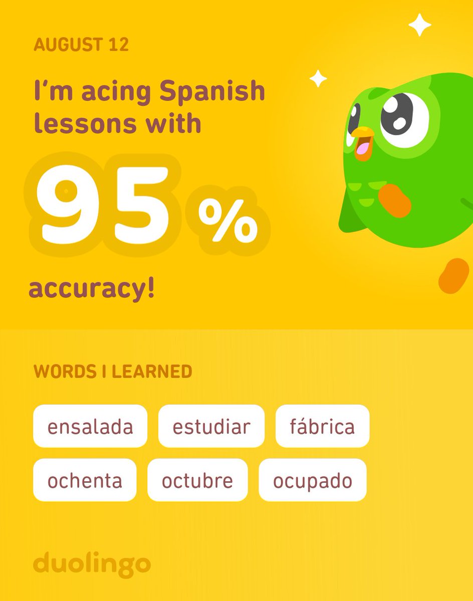 I’m learning Spanish on Duolingo! It’s free, fun, and effective.