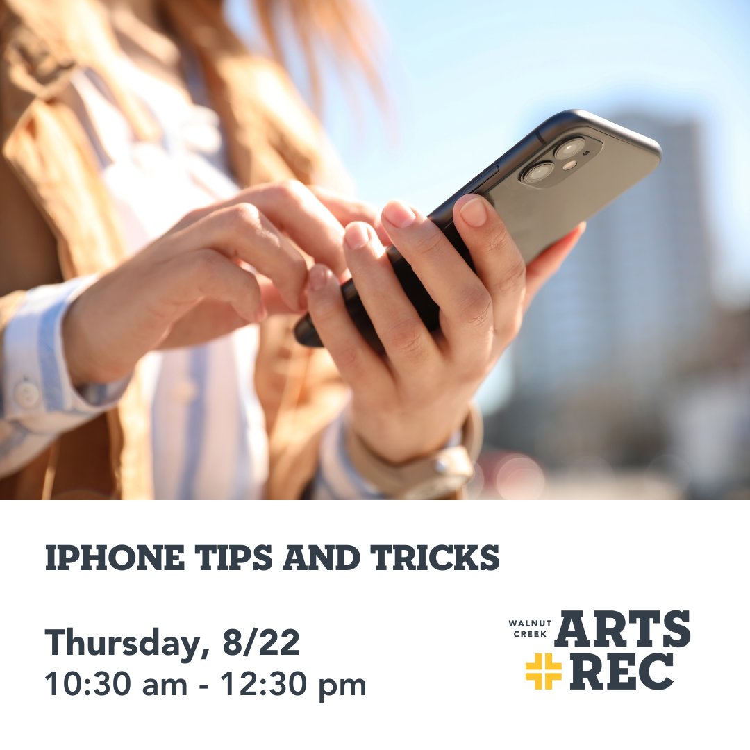 WCArtsRec's tweet image. iPhone Tips and Tricks
Thursday, 8/22
10:30 am - 12:30 pm
Register Here: tinyurl.com/4mb7v73h
If you want to go beyond the basics and learn how to make using the keyboard easier, send messages with flair, print, and more, then this class is for you. #TechnologyClass