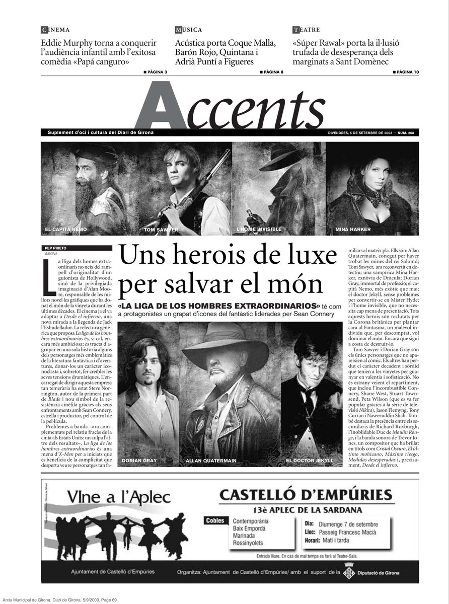 la96922's tweet photo. "La lliga dels homes extraordinaris" es va estrenar als cinemes catalans el 05/09/2003, i distribuït per @20thCenturyES. La pel·lícula va ser doblada al català.
#TLOEG #DoblatgeCatalà @gencat #ArsenioCorsellas #AlbertoMieza #AlbaSola @raulllorens @claudidomingo @santirenzol https://t.co/9FcIpfmq1Q