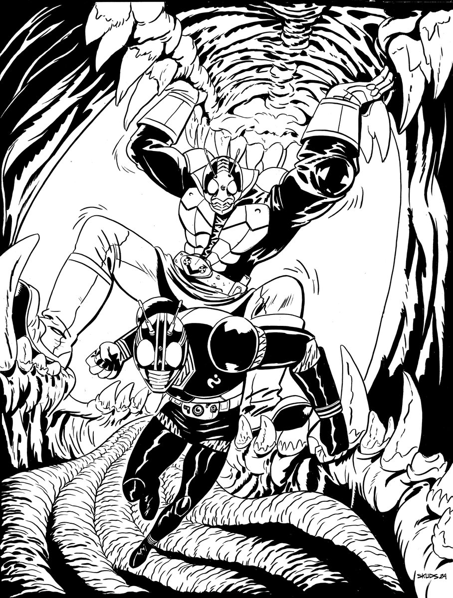 Kamen rider Black and Kamen rider V3 team up! Just the inks.
