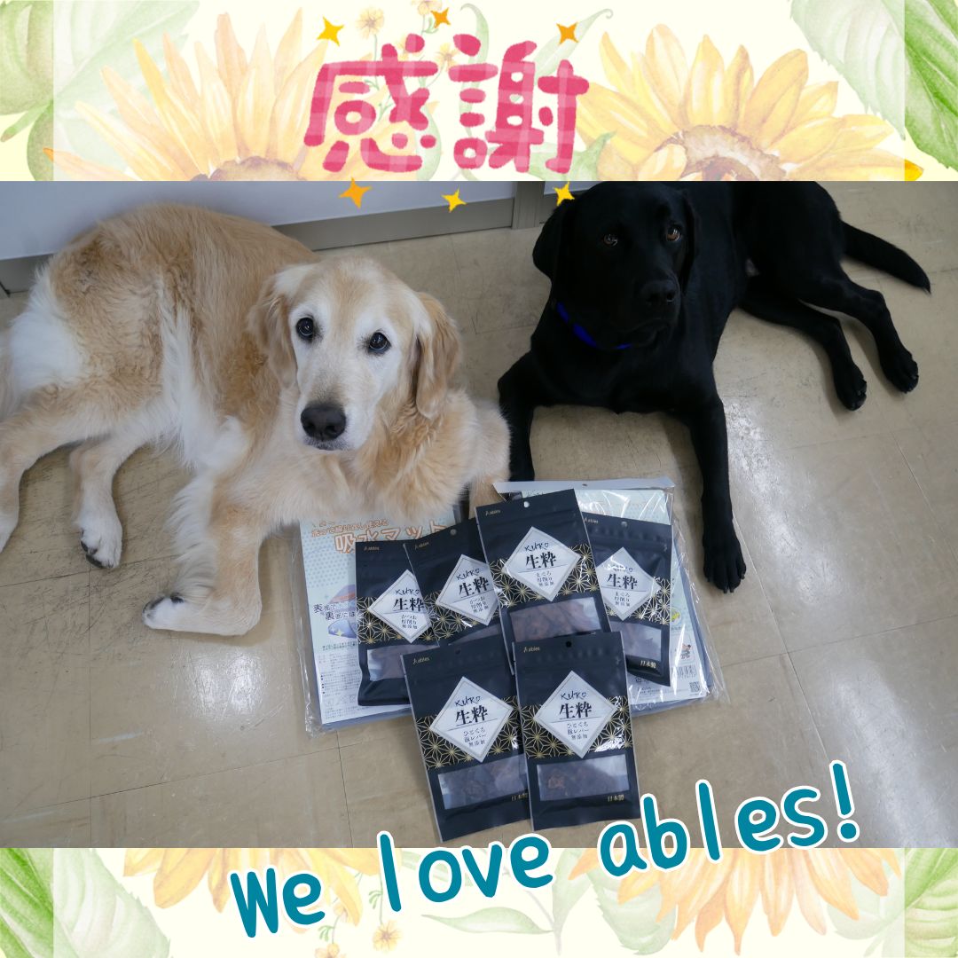sokidsJP's tweet photo. 継続的にご支援いただいている、株式会社国泰ジャパン様から、#ables （ #アブレス ）の #犬用おやつ をご寄贈頂きました！

厳選された素材を使い、アレルギー対応のおやつも数多く製造されています。

犬の食事を専門にされている獣医さんが監修されているのも安心ですね。 https://t.co/NUUGECAwAv
