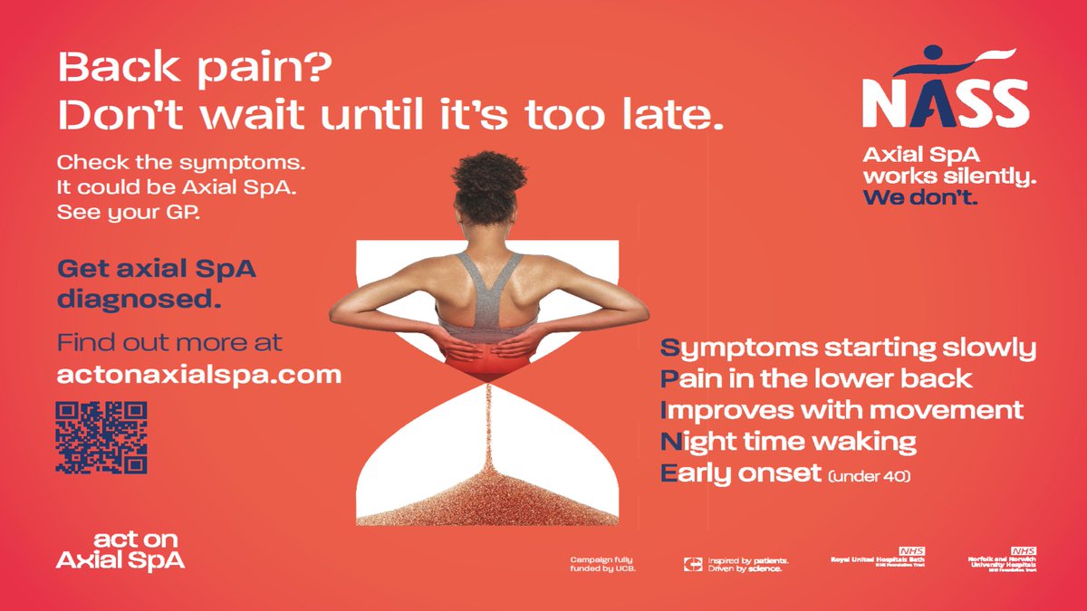 NASSexercise's tweet image. Know someone that has been living with #LowBackPain for over 3 months, it could be #AxialSpA

Encourage them to take the NASS symptom checker to understand if it could be axial SpA and what to do next

Help someone take back control of their pain today  bit.ly/457dv5I
