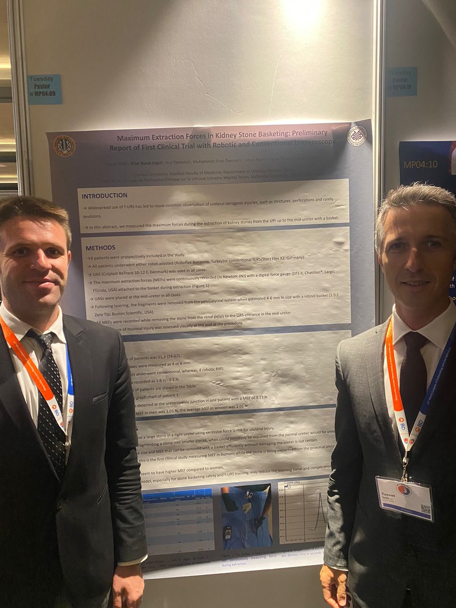 Tzevat TEFIK (@tzevattefik) on Twitter photo Our study on basketing forces during stone retrieval w robot assisted & conventional URS
❓ Is there a risk for proximal ureteral injury?
Presented by —> <a href="/rifat_burak/">Rifat Burak Ergül</a>
#wcet24
#itfuroloji Our study on basketing forces during stone retrieval w robot assisted & conventional URS
❓ Is there a risk for proximal ureteral injury?
Presented by —> <a href="/rifat_burak/">Rifat Burak Ergül</a>
#wcet24
#itfuroloji
