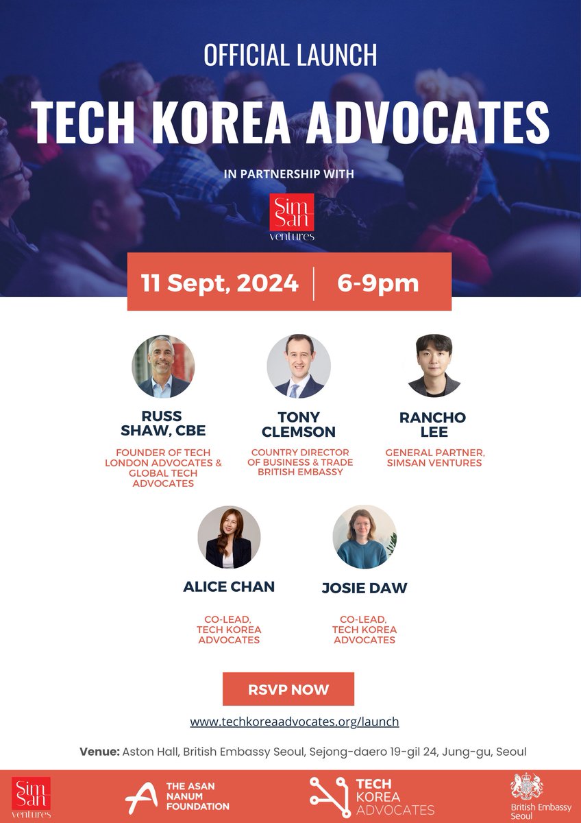 Russ Shaw CBE (@russshaw1) on Twitter photo Delighted to be joining <a href="/TechKoreaAdv/">Tech Korea Advocates</a> for its formal launch in Seoul on 11th September hosted by <a href="/TonyClemson/">Tony Clemson</a> <a href="/UKinKorea/">UK in Korea๐ฌ๐ง๐ฐ๐ท</a> - come join us! <a href="/GlobalTechAdv/">Global Tech Advocates</a> <a href="/UKTechAdv/">UK Tech Advocates</a> <a href="/TechLondonAdv/">Tech London Advocates</a> <a href="/TechChinaAdv/">Tech China Advocates</a> <a href="/TechJapanAdv/">Tech Japan Advocates</a> <a href="/TechIndiaAdv/">Tech India Advocates</a> <a href="/TechThailandAdv/">TechThailandAdvocates</a> <a href="/techVNadvocates/">Tech Vietnam Advocates</a> <a href="/techphadvocates/">Tech Philippines Advocates</a> Delighted to be joining <a href="/TechKoreaAdv/">Tech Korea Advocates</a> for its formal launch in Seoul on 11th September hosted by <a href="/TonyClemson/">Tony Clemson</a> <a href="/UKinKorea/">UK in Korea๐ฌ๐ง๐ฐ๐ท</a> - come join us! <a href="/GlobalTechAdv/">Global Tech Advocates</a> <a href="/UKTechAdv/">UK Tech Advocates</a> <a href="/TechLondonAdv/">Tech London Advocates</a> <a href="/TechChinaAdv/">Tech China Advocates</a> <a href="/TechJapanAdv/">Tech Japan Advocates</a> <a href="/TechIndiaAdv/">Tech India Advocates</a> <a href="/TechThailandAdv/">TechThailandAdvocates</a> <a href="/techVNadvocates/">Tech Vietnam Advocates</a> <a href="/techphadvocates/">Tech Philippines Advocates</a>
