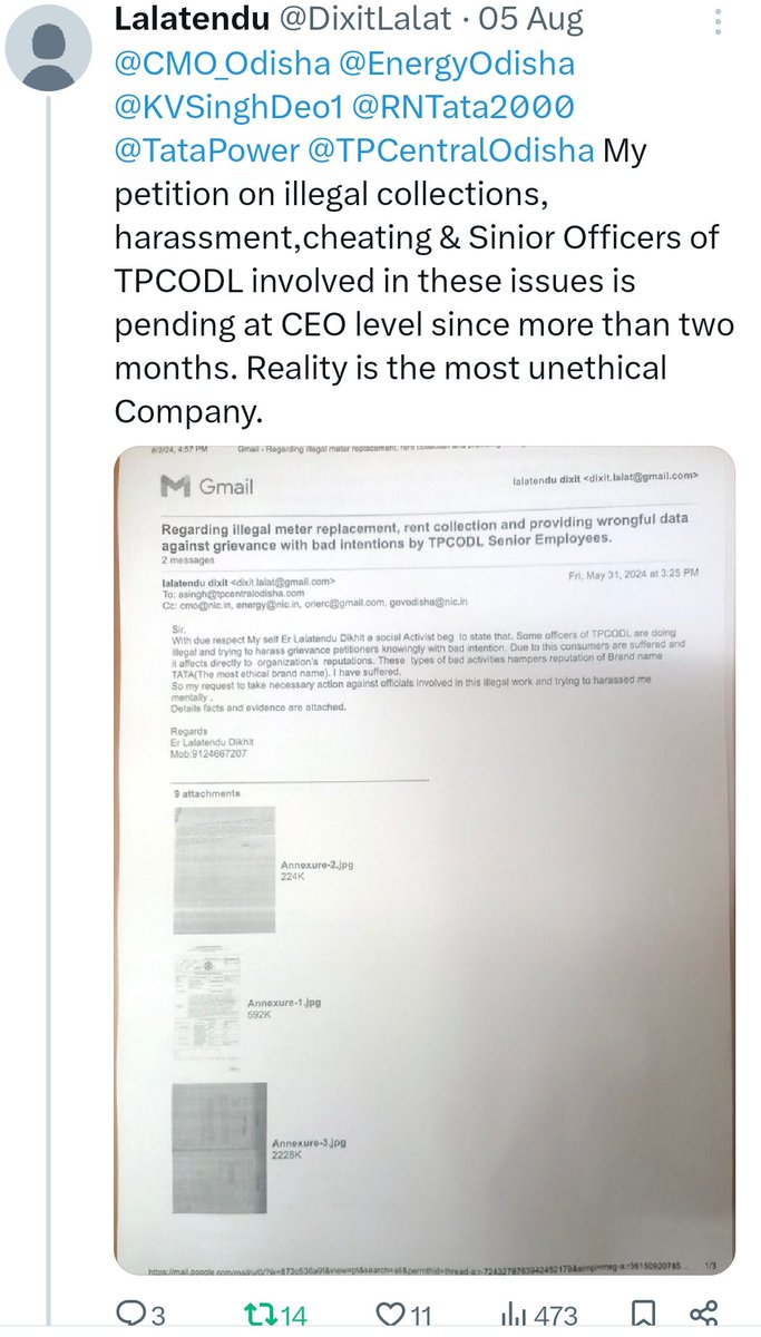DixitLalat's tweet photo. Who will listen? Consumers are Helpless. Tata power &amp; Officials involved in loot to consumers, unlawful work &amp; harassing whistleblowers. After working 8-10yrs Odia Engineers are unemployed. No action After Several Approach to CEO,Govt,Tata &amp; OERC. Hear Odia Asmita is in Danger. https://t.co/QL6PYbYoDt