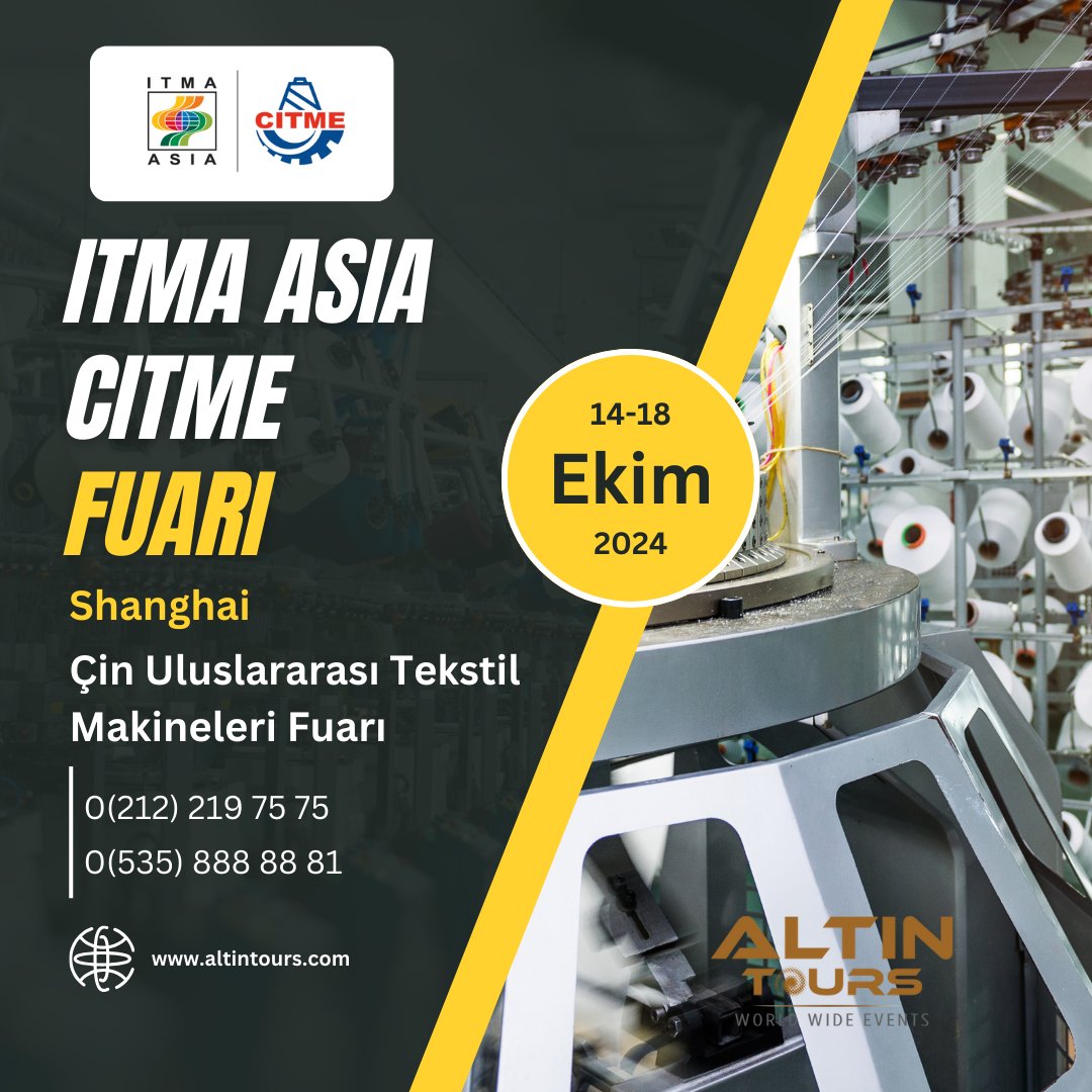 altin_tours's tweet photo. Tekstil sektörünün öncü firmalarının bir araya geldiği bu fuara katılmaya ne dersiniz?
Tekstil makinaları üreticilerinin pazara erişimini genişlettikleri ve kaliteli bağlantılar kurdukları bu fuarda siz de yer alın. #exhibition #expo #textile #tekstil #makina #fuar #ITMAAsia https://t.co/vUiqdd3YQo