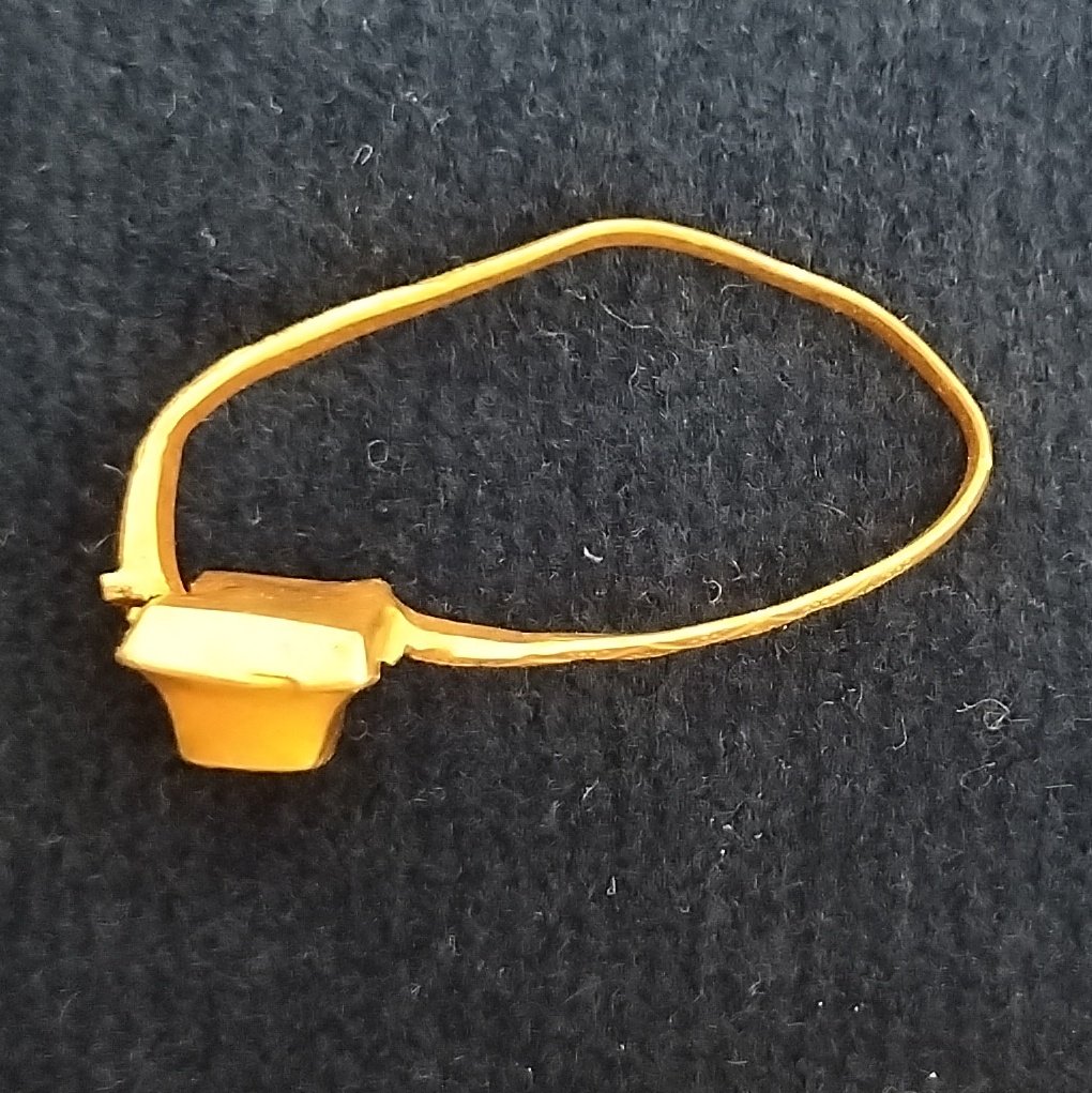 Found this day, 13th August 2021. 
A really rather splendid medieval gold ring, set with ruby/garnet.
The details on the shoulder.... 😍

Recorded with <a href="/findsorguk/">Portable Antiquities & Treasure</a>, yet to be made public.
