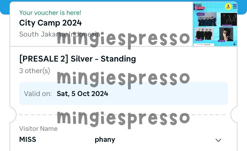 mingiespresso's tweet photo. WTS <help rt🙏🏻>

Want to sell 4 tix city camp 2024 
Available:
- Gold 1 tix
- Silver 3 tix

dijual karena mau upgrade (for gold) dan berhalangan hadir (for silver)
‼️ 100% diurus fisik
✅ bisa dp dan sisa cod on venue 

DM ME (FOR SERIOUS BUYER ONLY) 

Wts citycamp ateez https://t.co/MENmPRTNt5
