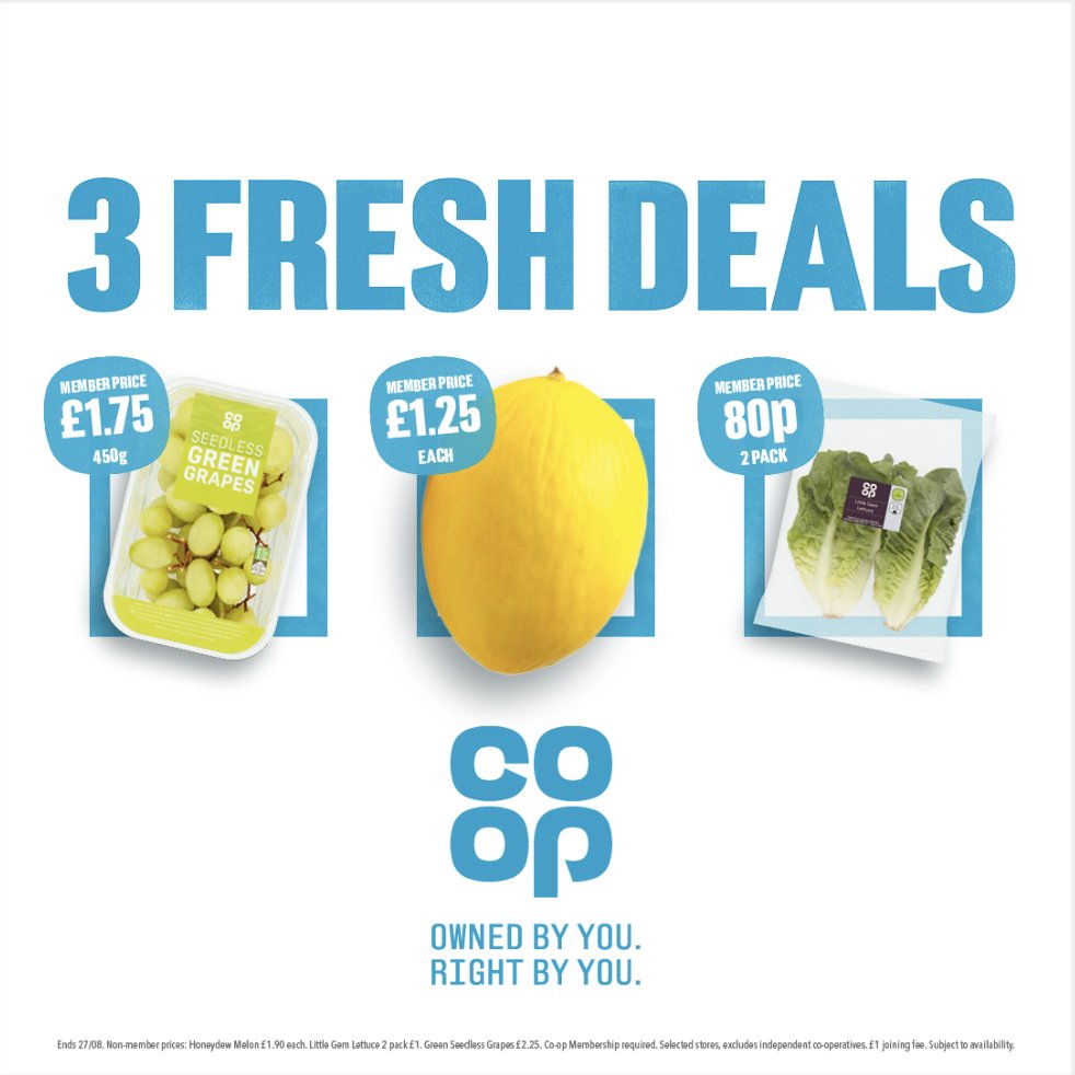 Check out Co-op's latest Fresh 3 deals 😍
Not yet a Co-op Member? Sign up to get exclusive member prices 👉 coop.uk/3VOrn3m