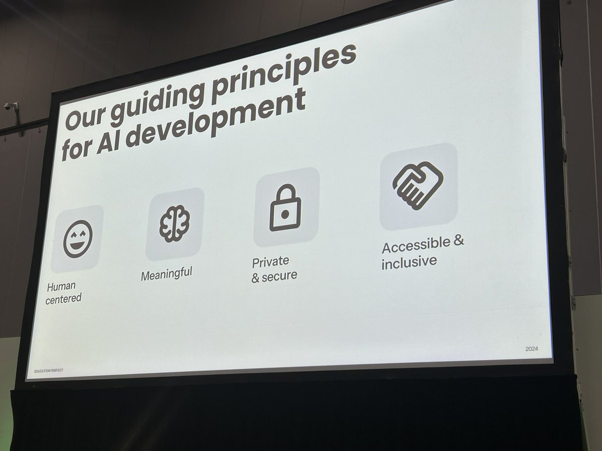RachAnneJenkins's tweet photo. @epforlearning guiding principles for AI Development . We’re committed to be human centred, meaningful, private and secure and accessible and inclusive. #Edutech #edutechAu https://t.co/LYoK2ErBtu