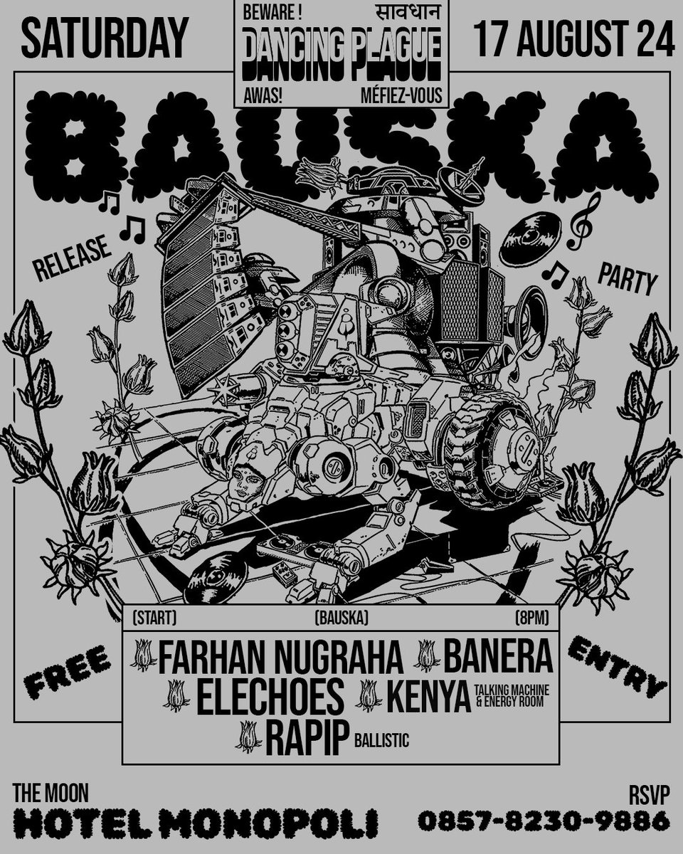 jerukrecords's tweet photo. BAUSKA's inaugural event at Hotel Monopoli on August 17, where you can dance all night long to our music. 

Music is music and there’s no rule on it.  

Hosted by ELECHOES, BANERA, FARHAN NUGRAHA, KENYA, RAPIP

Cheers!🥂 https://t.co/fhkwWezGTI