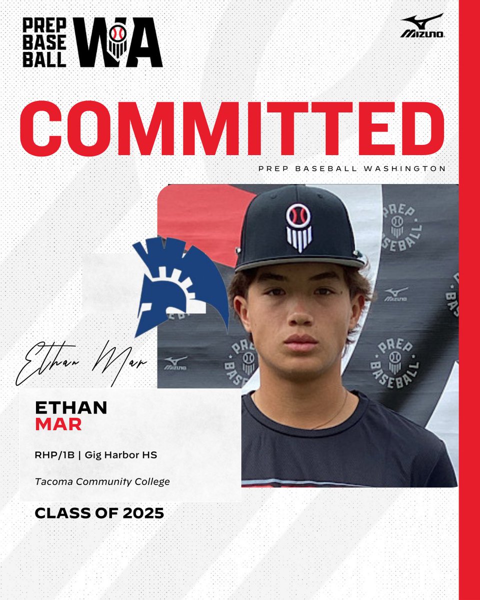 Prep Baseball Washington (@prepbaseballwa) on Twitter photo 🚨𝐂𝐎𝐌𝐌𝐈𝐓𝐌𝐄𝐍𝐓 𝐔𝐏𝐃𝐀𝐓𝐄🚨
Congrats to recent #PNWStateGames '25 RHP/1B Ethan Mar (Gig Harbor) on his commitment to Tacoma CC! 👏
Made a recent commitment? Let us know on your profile. Graphics are created once commitments are verified. 🚨𝐂𝐎𝐌𝐌𝐈𝐓𝐌𝐄𝐍𝐓 𝐔𝐏𝐃𝐀𝐓𝐄🚨
Congrats to recent #PNWStateGames '25 RHP/1B Ethan Mar (Gig Harbor) on his commitment to Tacoma CC! 👏
Made a recent commitment? Let us know on your profile. Graphics are created once commitments are verified.