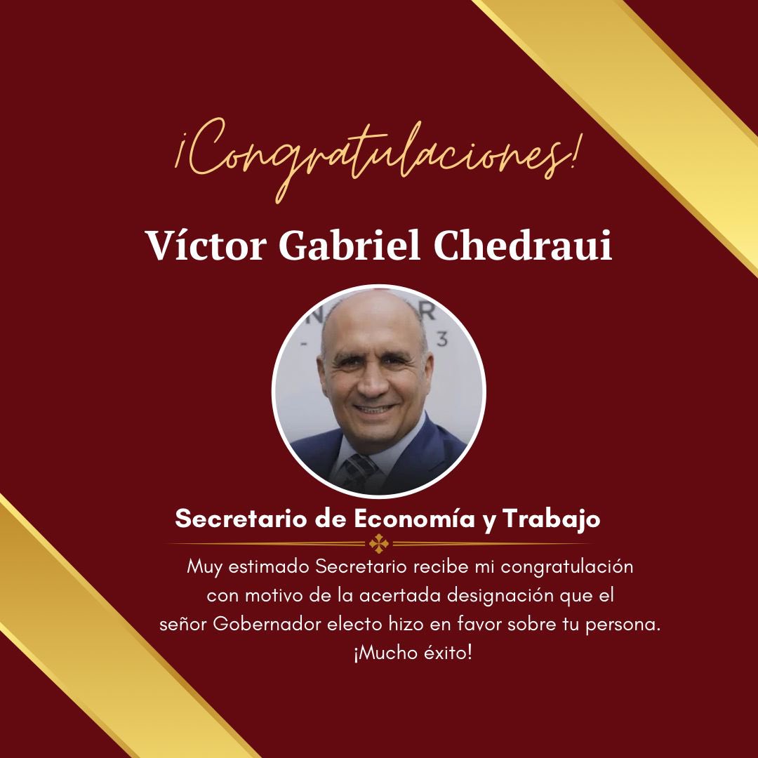 Felicito a <a href="/VictorGabCh/">Victor Gabriel Chedraui</a> por tu designación como Secretario de Economía y Trabajo. #PorAmorAPuebla.