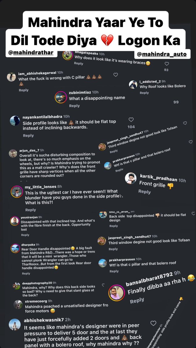 ManAndMotor's tweet image. Thar Roxx ko lekar logo ka reaction : Sach me Dil tod diya lagta hai..💔 
#TharRoxx #Thar #Roxx #Thar5Door