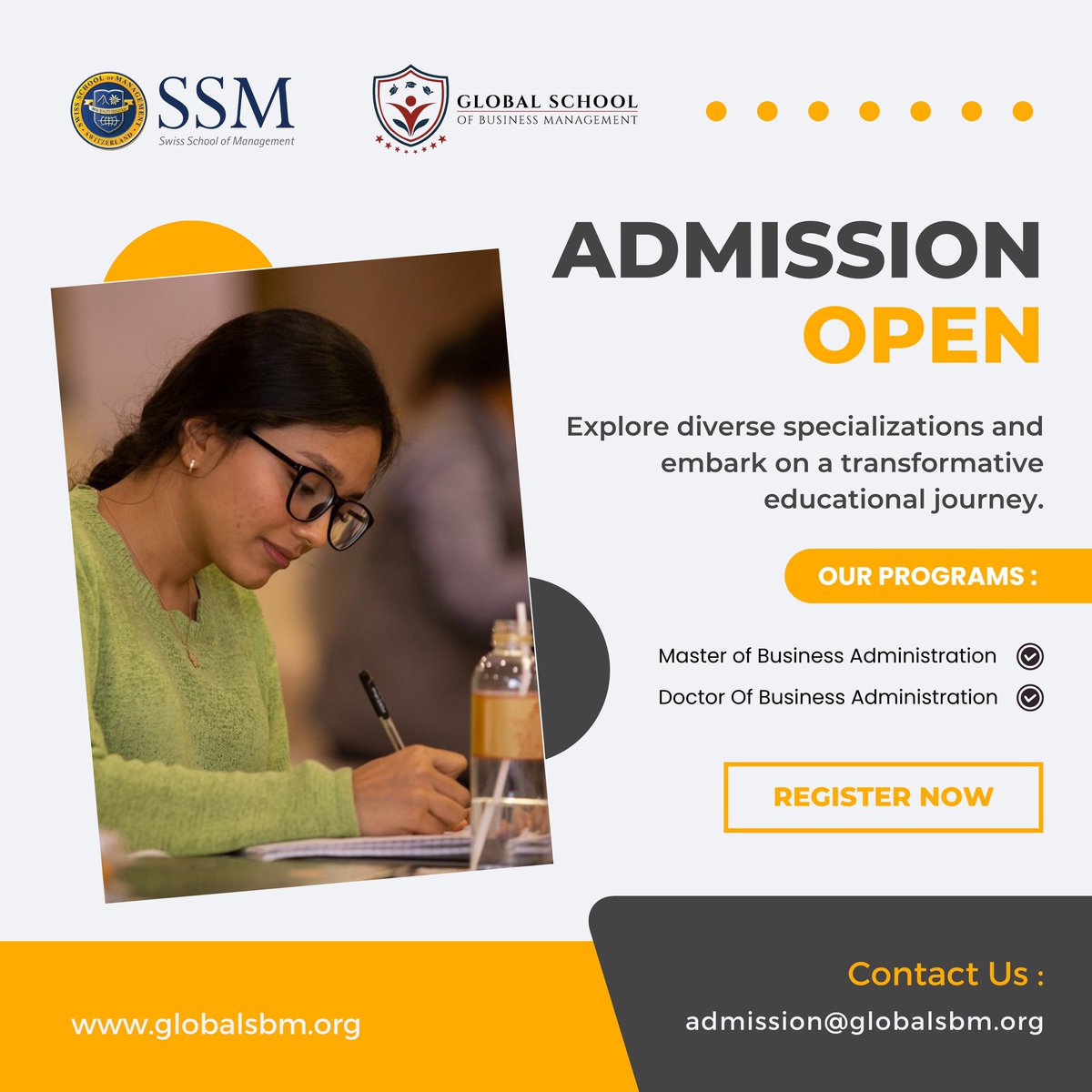 Explore diverse specializations and embark on a transformative educational journey.

Apply Now: globalsbm.org