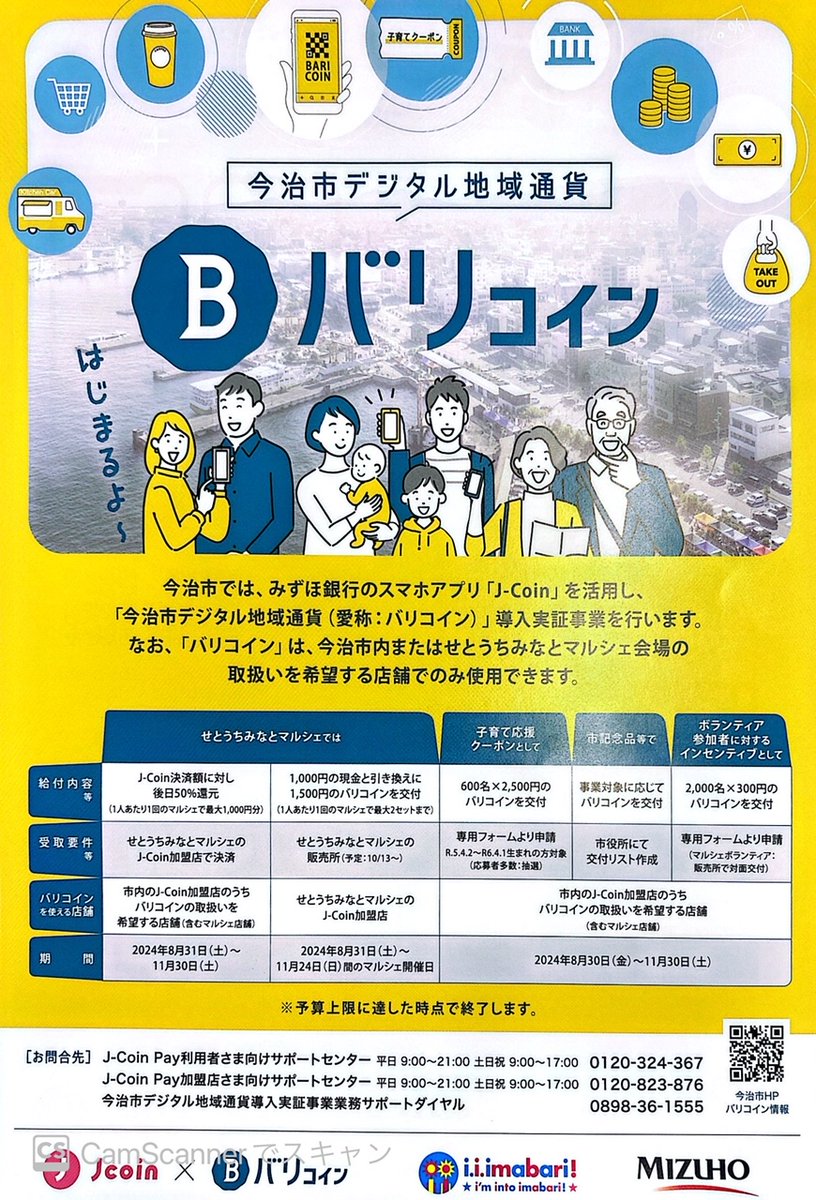 今治市デジタル地域通貨 始まります】 みずほ銀行のスマホアプリ「J-Coin」を活用し、「今治市デジタル地域通貨（バリコイン）」導入実証事業を行います。  ※バリコインは今治市内またはせとうちみなとマルシェ会場、の取り扱いを希望する店舗のみ使用できます。 https://t ...