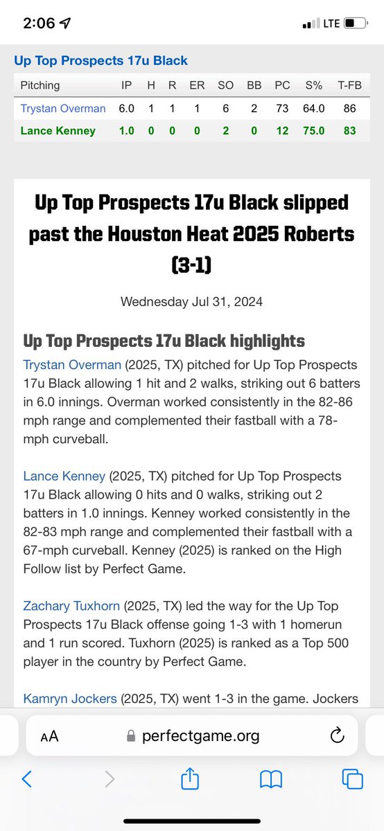 OvermanTrystan's tweet image. Had a great summer pitching for the UP Top Prospects. 

Made 5 all tournament teams hit my PB on my FB at 88mph and the last tourney I was top five out of 150+ at the PG 17u WWBA South World Series.