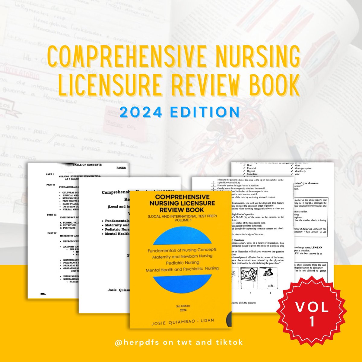 herpdfs's tweet image. Comprehensive Nursing Licensure Review Book by Josie Udan PDF Vol 1&amp;amp;2 SCANNED COPY    

🏷️₱120 po for 2 

✅Downloadable and Printable   
✅Lifetime Access on Gdrive Folder

t. lf pdf josie udan nle reviewer pnle2024 nursing board exam licensure nclex rn study guide