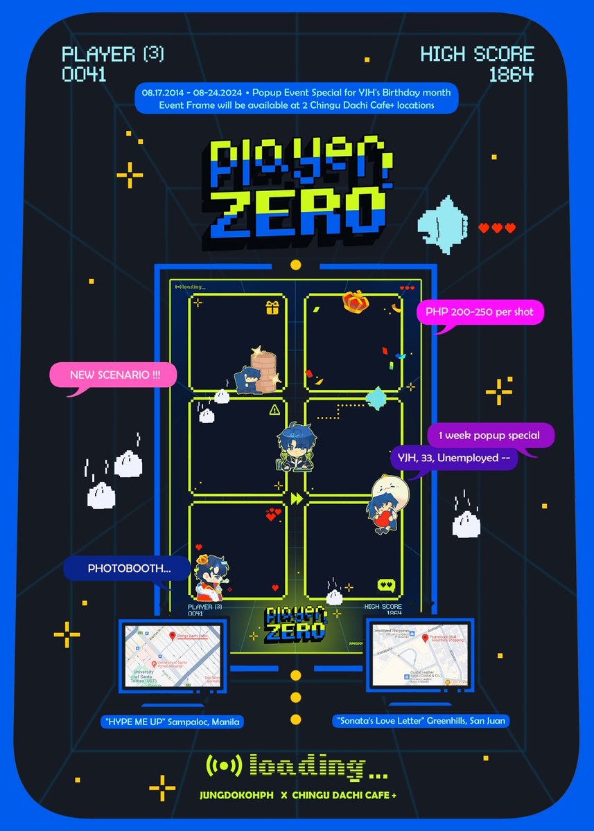 JUNGDOKONPH's tweet photo. 👾 Player ZERO! 👾

Visit Chingu Dachi Cafe+ and celebrate Yoo Joonghyuk's birthday by taking photos with our special event frame!

This popup special will be available at 2 branches:
📍HYPE ME UP
📍Sonata's love letter lounge

Event frame availability
🎮 AUG 17 - AUG 24 

#ORV https://t.co/cUauXrhToM