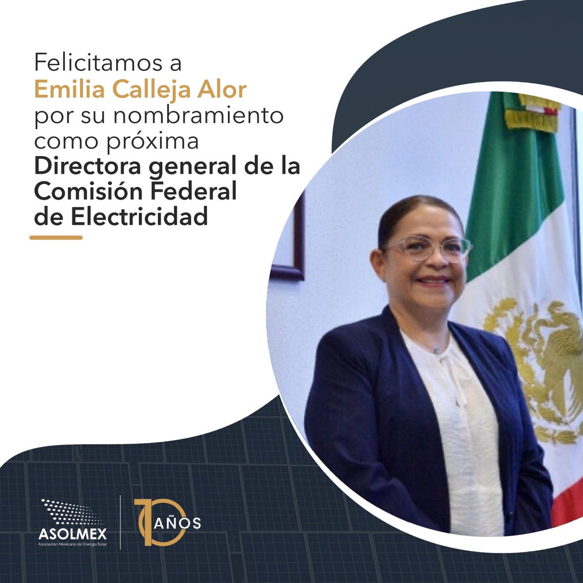 ASOLMEX (@asolmex) on Twitter photo 👏 Felicitamos a Emilia Calleja Alor, por su designación como próxima Directora general de la Comisión Federal de Electricidad del gabinete de la doctora Claudia Sheinbaum <a href="/Claudiashein/">Claudia Sheinbaum Pardo</a> 👏 Felicitamos a Emilia Calleja Alor, por su designación como próxima Directora general de la Comisión Federal de Electricidad del gabinete de la doctora Claudia Sheinbaum <a href="/Claudiashein/">Claudia Sheinbaum Pardo</a>