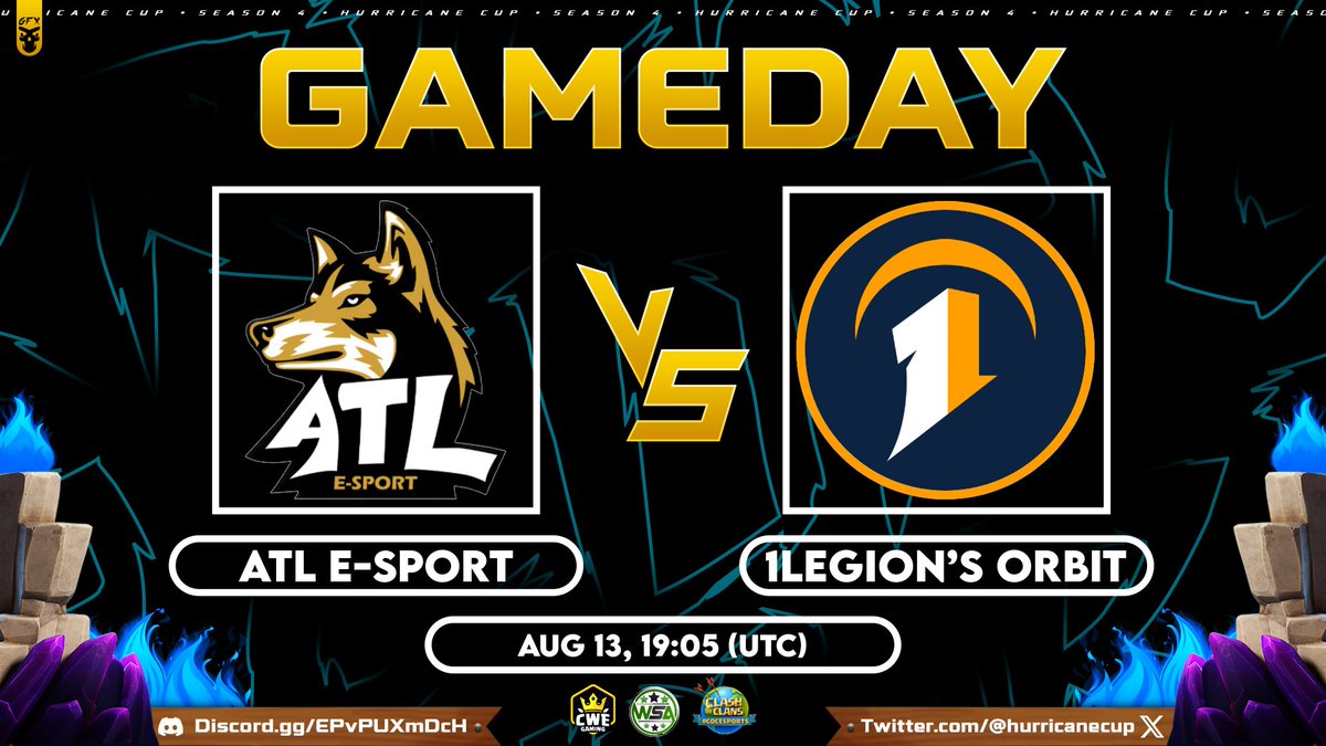 Two top teams going head-to-head in the playoffs! Only one team will move on... Who will come out on top! Stay tuned!

⚔️ <a href="/Atila_coc/">ATILA</a> vs 1LegioN's Orbit
⏰ Aug 13 @ 19:05 UTC

#HurricaneOnTop | #ClashofClans