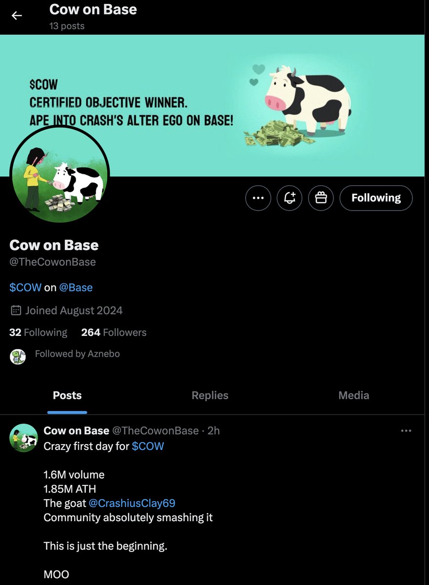 TheCryptoJax's tweet photo. $COW not as early as it could have been, but early in the grand scheme of things. https://t.co/iXjKQypyws