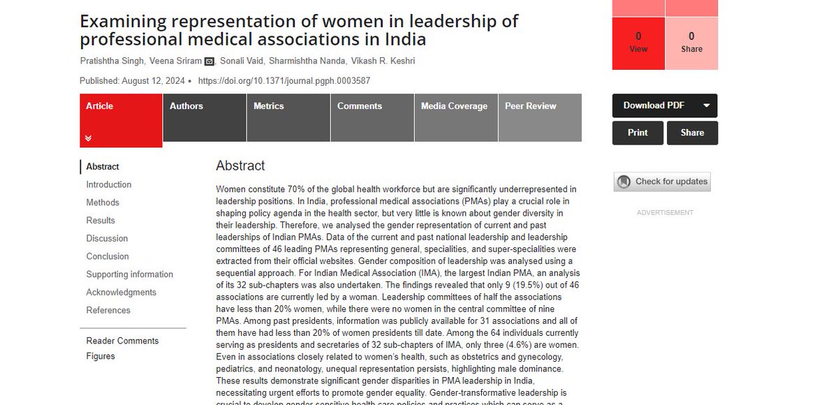 Pratishtha Singh (@pratishtha97) on Twitter photo Thrilled to share our paper on women representation in leadership boards of professional medical associations (PMA) in India, recently published in <a href="/PLOSGPH/">PLOS Global Public Health</a> at rb.gy/ebibi2
<a href="/veena_sriram/">Veena Sriram</a> <a href="/SonaliVaid/">Dr. Sonali Vaid</a> <a href="/sharmi_shtha/">Sharmishtha</a> <a href="/docVRK/">Vikash R. Keshri, MD, PhD</a> Thrilled to share our paper on women representation in leadership boards of professional medical associations (PMA) in India, recently published in <a href="/PLOSGPH/">PLOS Global Public Health</a> at rb.gy/ebibi2
<a href="/veena_sriram/">Veena Sriram</a> <a href="/SonaliVaid/">Dr. Sonali Vaid</a> <a href="/sharmi_shtha/">Sharmishtha</a> <a href="/docVRK/">Vikash R. Keshri, MD, PhD</a>