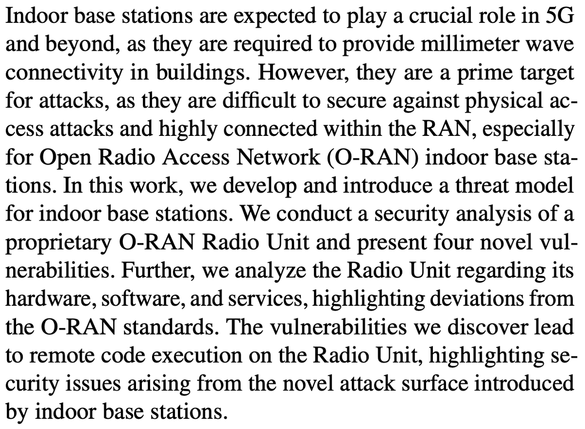 Enno_Insinuator's tweet photo. Oh No, My RAN! Breaking Into an O-RAN 5G Indoor Base Station
https://t.co/bYtiWwdqhw [PDF] https://t.co/ISZiDZJTAV