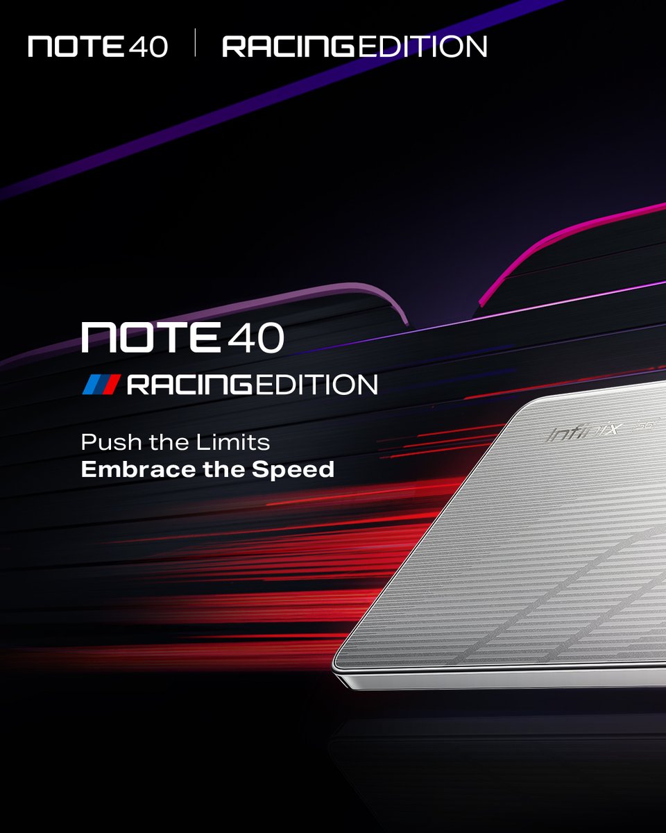 InfinixKenya's tweet image. It’s the perfect mix of modern style and smooth design, Check out the Note 40 Racing Edition with its cool brushed metal look.

#Note40Series #Note40RacingEdition #AllRoundCharge
