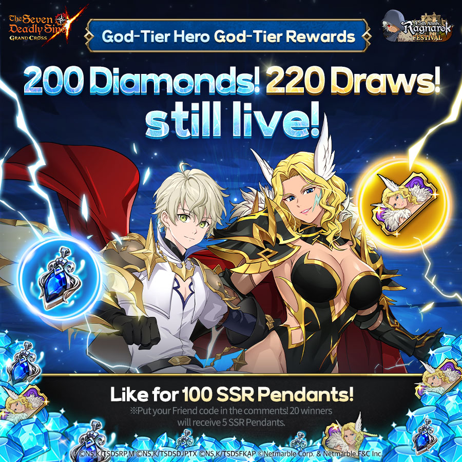 7DS_en's tweet photo. 🎁 The Festival Isn't Over Yet! 🎁

Post your friend code and server, then like and retweet to enter the draw for rewards! 💌

🎁: SSR Evolution Pendant x 5
📅: Until August 26

👀 Forum details: https://t.co/xOHoQlK59M
#TheSevenDeadlySins #7DS https://t.co/dA9QwBKbHe