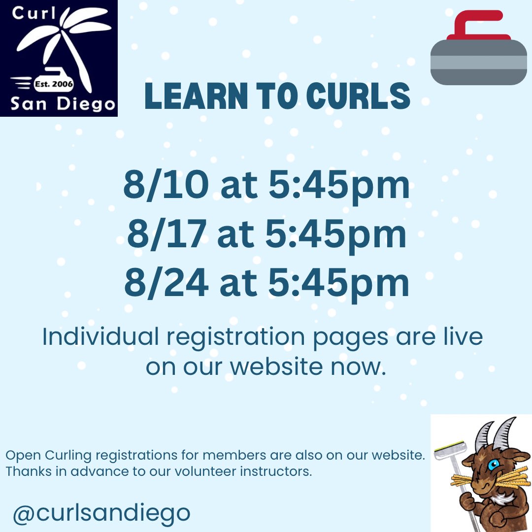curlsd's tweet image. ICYMI: We have 3 more Learn To Curl sessions for the month of August. Beat the heat &amp;amp; join us on the ice. #curling
