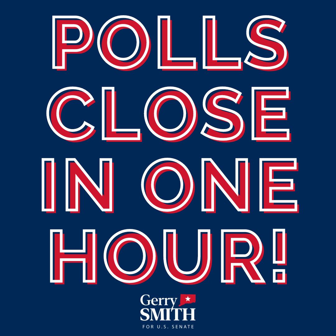 POLLS CLOSE IN ONE HOUR! VOTE GERRY SMITH!
.
.
.
#connecticut #ussenate #politics #2024election #timeforchange #inflation #costofliving #bordercrisis #opioidcrisis #economy #change #republican #american #patriot #wedeservebetter #expore #explorepage