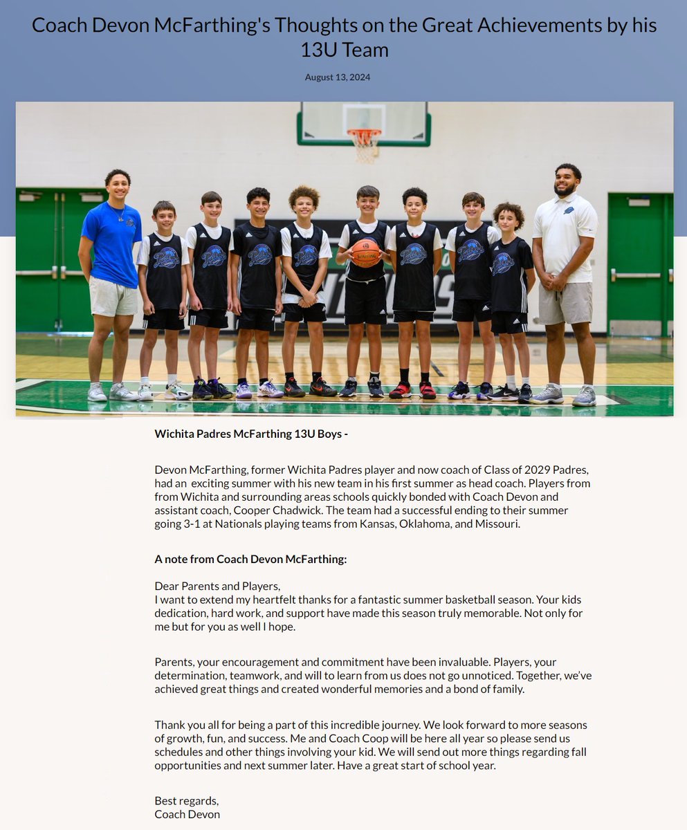Wichita Padres Summer 2024  
A note from Coach Devon McFarthing and his achievements with his 13U team - 

<a href="/DevonMcfarthing/">Devon McFarthing</a>

#wichitapadres 
#padresfam

Team Roster:
wichitapadres.com/wichita-padres…

Story:
wichitapadres.com/stories-recaps…
