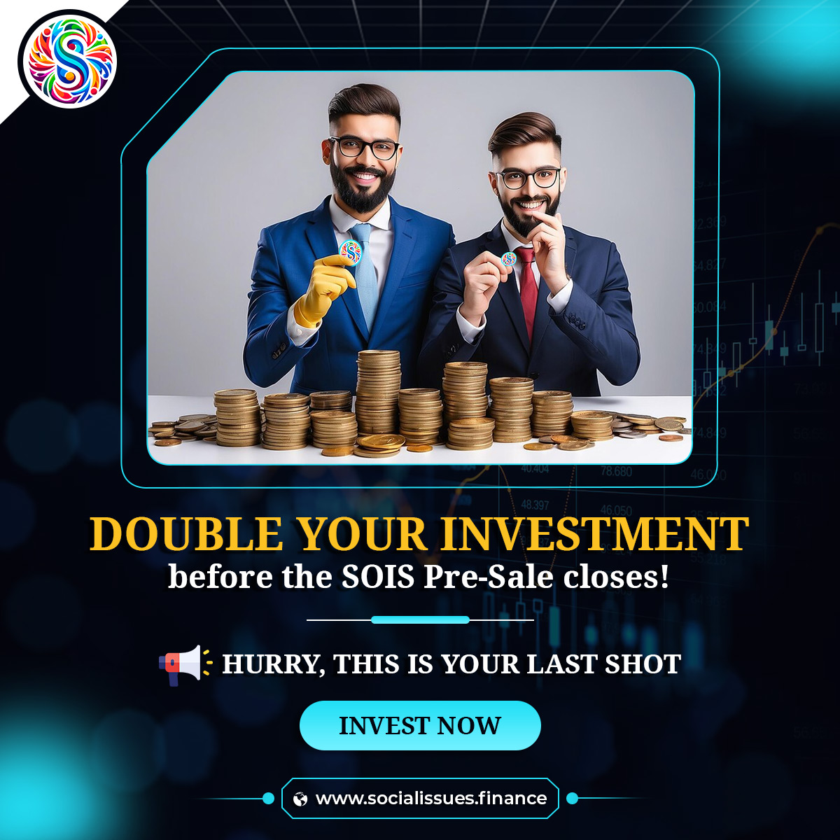 FinanceSocial's tweet photo. DOUBLE YOUR INVESTMENT ‼️

BEFORE THE #SOIS #PRESALE CLOSES!

HURRY, THIS IS YOUR LAST SHOT🎯

INVEST NOW: https://t.co/21G0RuJZXq

#crypto #CryptoIndex #cryptomarket #Investing #presale #Pinksale #bounty #airdropreward #AirdropGiveaway #AirdropCommunity #Blockchain #social https://t.co/EmldTBIgnU