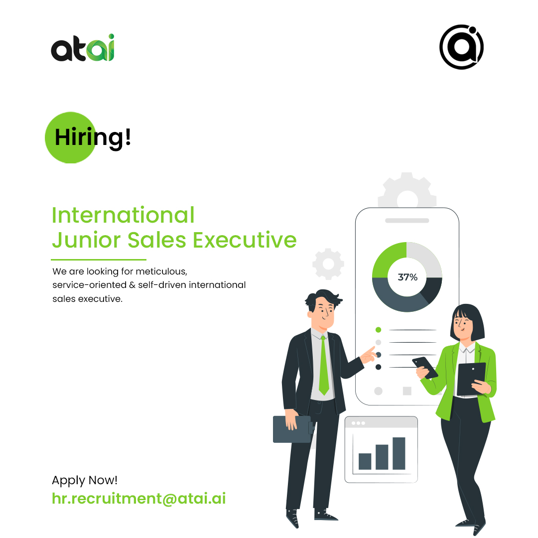 Hiring Alert!
Position Name: International Junior Sales Executive
Location: Rotterdam
Experience: 2+ Years
Overview: We seek a meticulous, service-oriented, &amp; self-driven international sales executive.
Interested candidates can share their resume to hr.recruitment@atai.ai
#atai