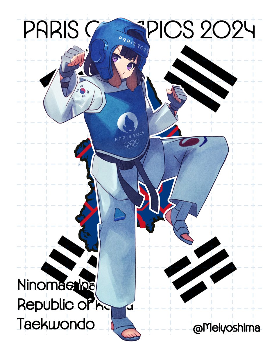 Meiyoshima's tweet image. Ninomae Ina'nis - Republic of Korea (16/17)  

#inART #いなート #Hololive #Olympics #Taekwondo  #KOR 🇰🇷