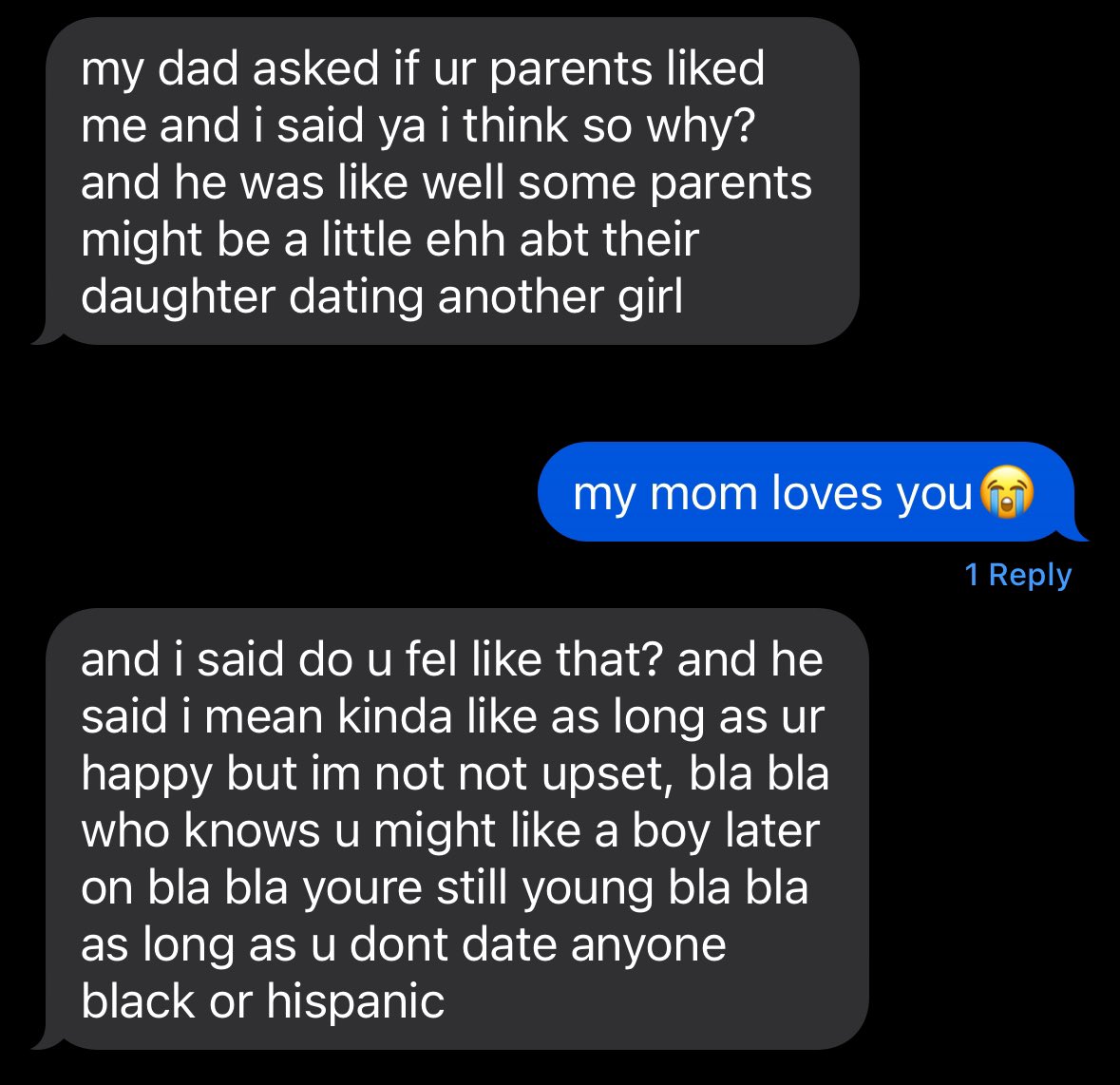 rollymeel's tweet photo. a selection of texts from my girlfriend about her dad (all sent today (within a 2 hour car ride)) https://t.co/214Boxk6Q9