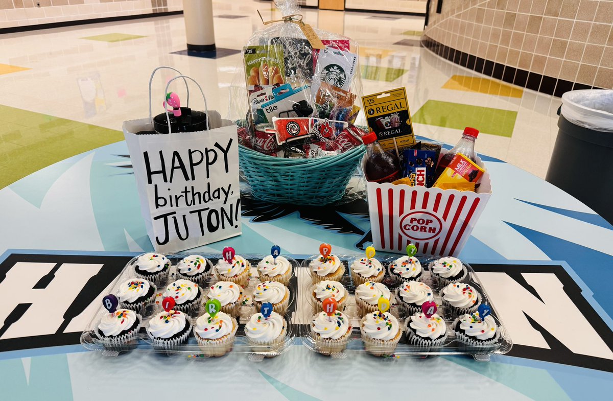 KJBuescher's tweet photo. BLESSED beyond what I deserve… My ABSOLUTELY AWESOME Department showered me with birthday wishes, baskets of treats, and a bounty of gifts! @NISDHarlan has the BEST English Department filled with AMAZING teachers! #Winning #HawkYeah #56AndCounting https://t.co/bvYZO8f9Xa