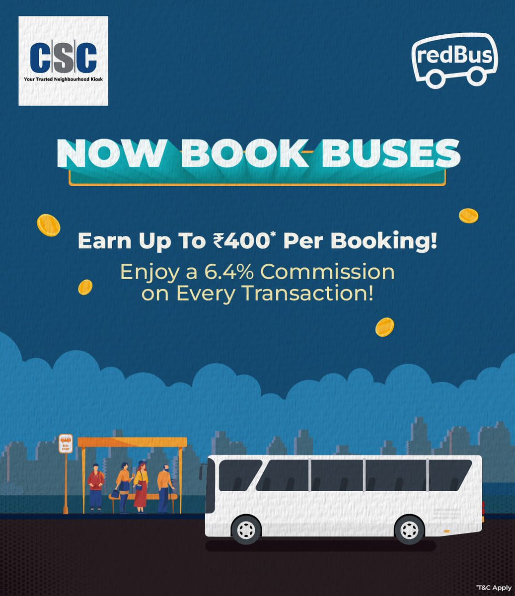 CscSafar's tweet image. 📢Exciting News for CSC VLEs📢 …..

Earn Easy Money with Bus Bookings!

Earn Upto ₹400 on Bus Booking!

Enjoy a 6.4% commission on Every Transaction

Login to cscsafar.in &amp;gt; Our Services &amp;gt; Bus &amp;gt; &apos;Red Bus&apos;

Start now and watch your earnings grow!

#CSC #CSCBusBooking