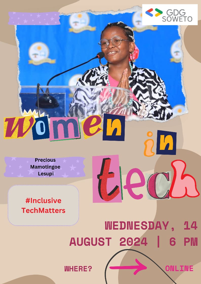 GdgSoweto's tweet image. Celebrate Women’s Month with Precious Lesupi &amp;amp; Gauri Yadav on 14 Aug at 6 PM! 🌟 Dive into inclusivity in tech and next-gen AI security. Don’t miss out—register now! 🚀👉 [gdg.community.dev/events/details…]
 #WomenInTech #InclusivityWins #AIMasters