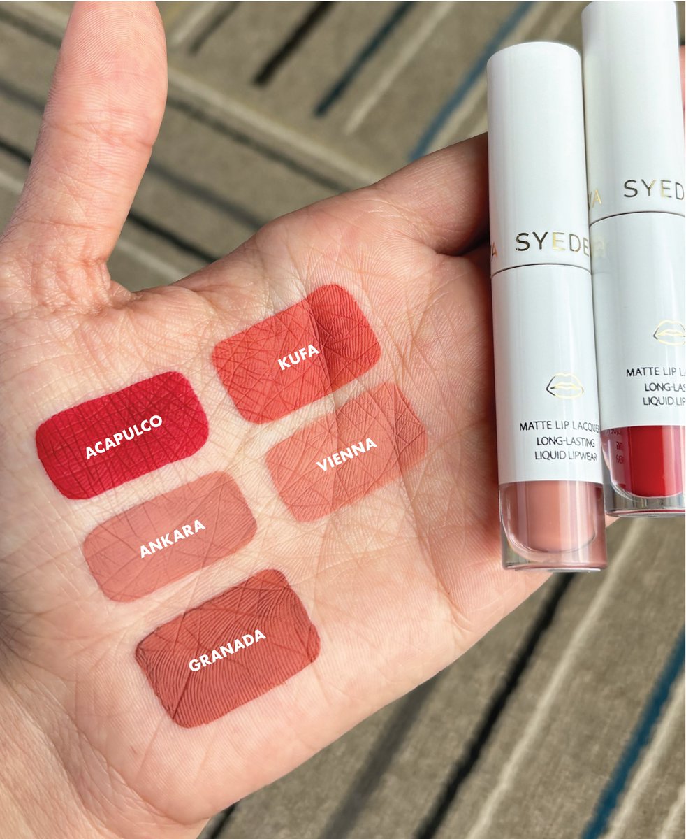 syedewacosmetic's tweet photo. These shades are finally back in stock!
💄 Ankara
💄 Acapulco
💄 Kufa
💄 Vienna
💄 Granada
Now available on all online platforms and physical stores 💋
#SyedewaCosmetics https://t.co/uDWP4PTGIe