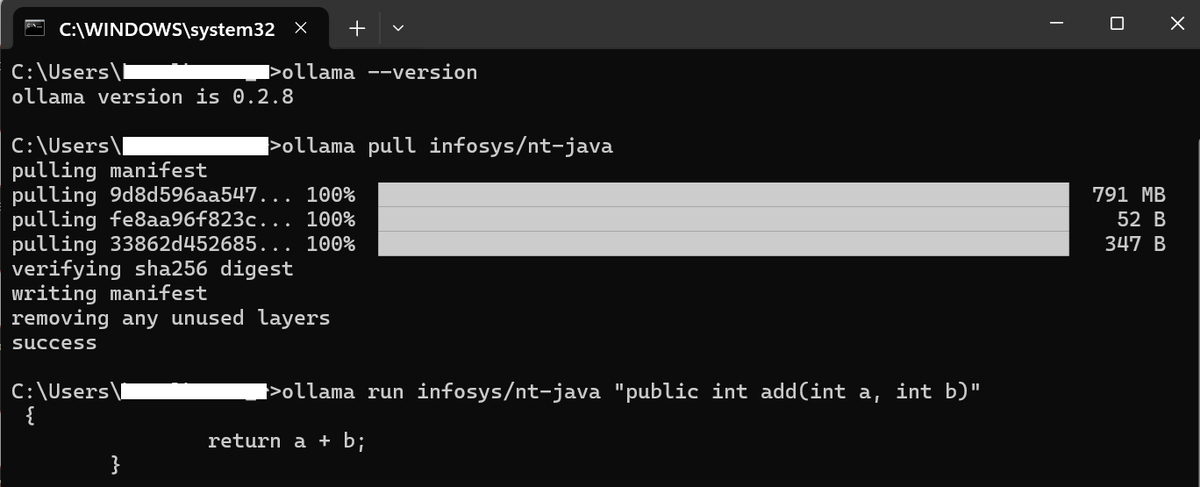 kamlkumr's tweet photo. Inferencing NT-Java-1.1B on Desktop! 

NT-Java-1.1B is now available in @ollama framework. Download & install ollama from https://t.co/QQ6lDX8aIP. Steps for inferencing: