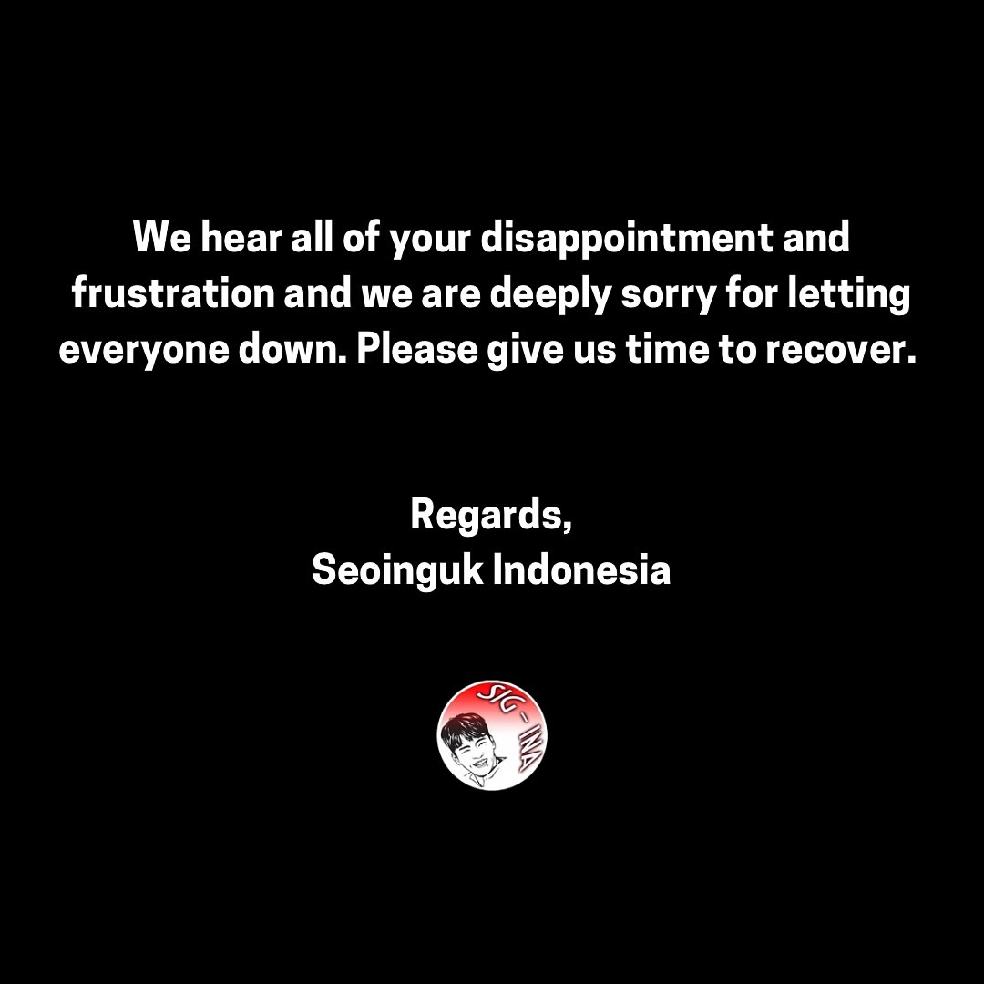 seoingukina's tweet photo. For all the heartbroken fans. We sincerely apologized 🙏
Makasih banyak atas supportnya. https://t.co/a4QZFohyHW