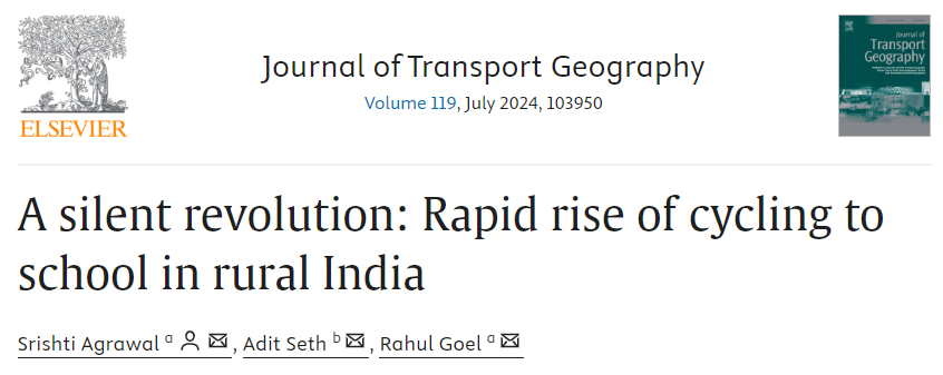 Our new paper presents longitudinal changes in cycling to school in India. We use data from three rounds (2007, 2014 and 2017) of a population-representative sample survey conducted by NSSO reporting data on travel to school. <a href="/rahulatiitd/">Rahul</a> <a href="/trip_centre/">TRIP Centre</a>  (1/n)